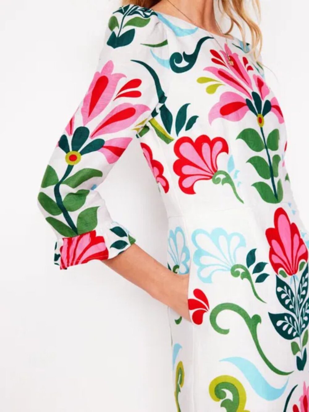 NWT Boden Linen Flute Sleeve Dress Size 6R  Floral  Dress - Picture 3 of 9